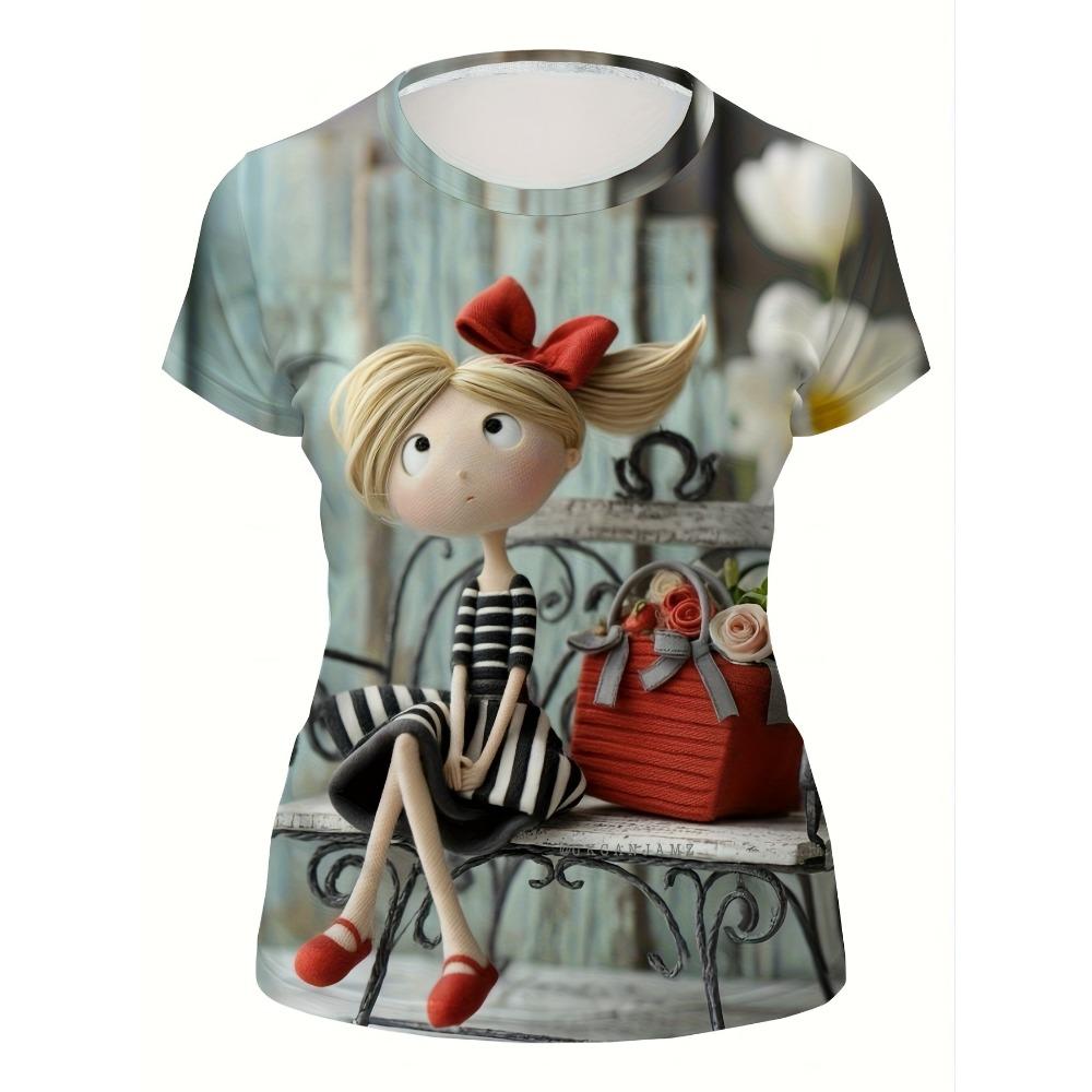 Light Blue Women s Tee - Cute Doll & Red Bag Graphic, Whimsical Cartoon Print Design for Casual Daily Wear S
Light Blue Women s Tee - Cute Doll & Red Bag Graphic, Whimsical Cartoon Print Design for Casual Daily Wear S
