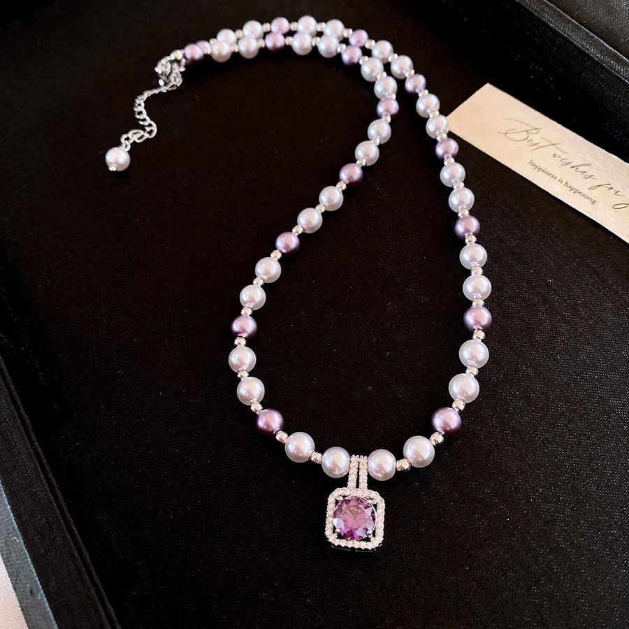 French purple zircon pearl necklace collarbone chain temperament elegant versatile necklace
French purple zircon pearl necklace collarbone chain temperament elegant versatile necklace