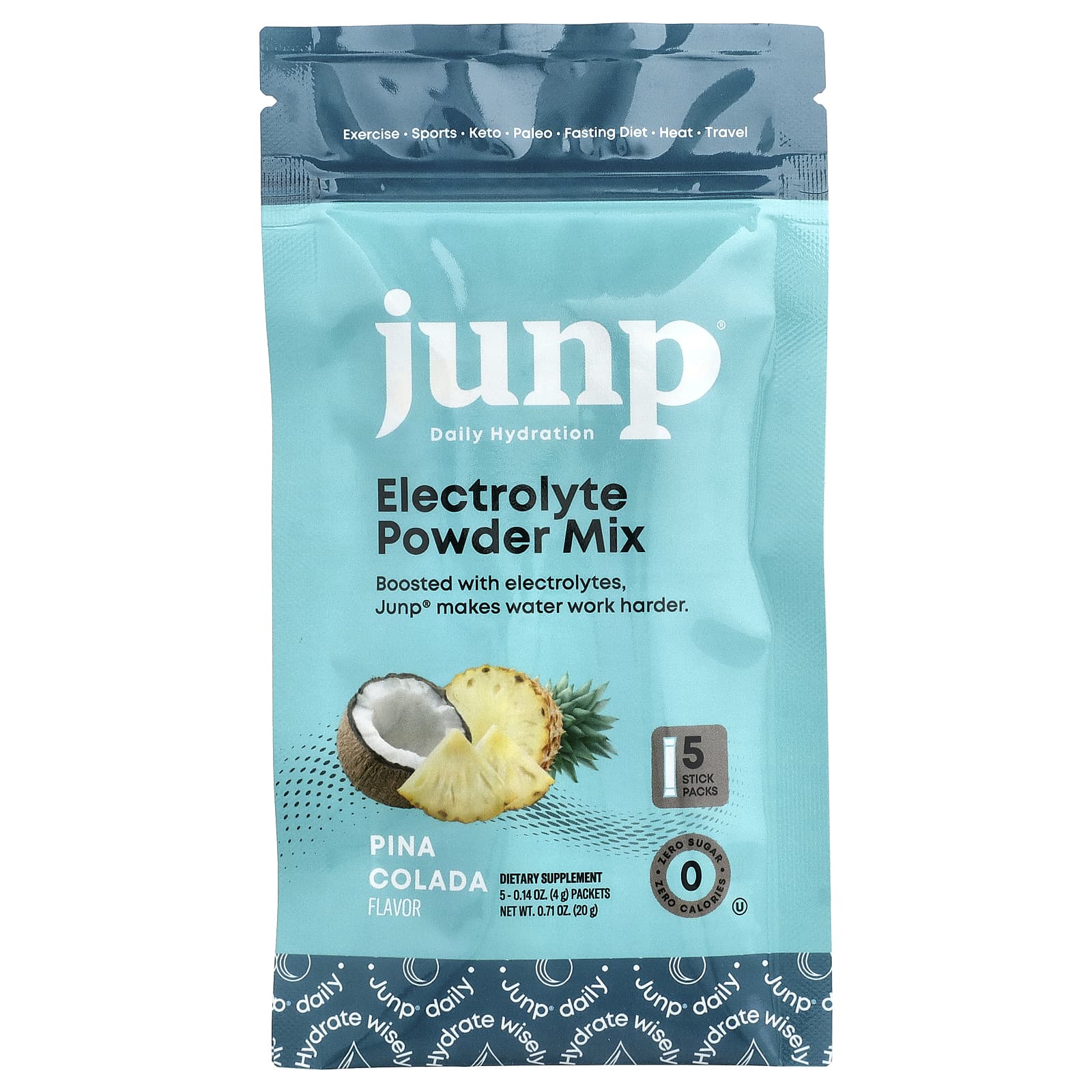 JUNP Hydration, Electrolyte Powder Mix, Pina Colada, 5 Stick Packs, 4g (0.14oz) Each
JUNP Hydration, Electrolyte Powder Mix, Pina Colada, 5 Stick Packs, 4g (0.14oz) Each