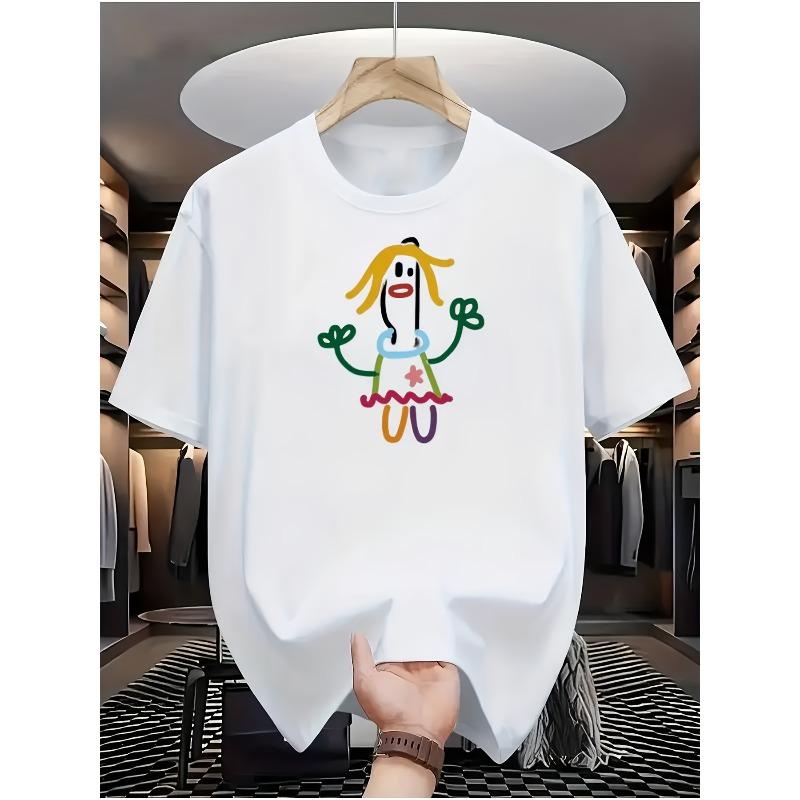 European sizes White Short-Sleeved T-Shirt with Childlike Stick Figure Patterns 4XL білий
European sizes White Short-Sleeved T-Shirt with Childlike Stick Figure Patterns 4XL білий