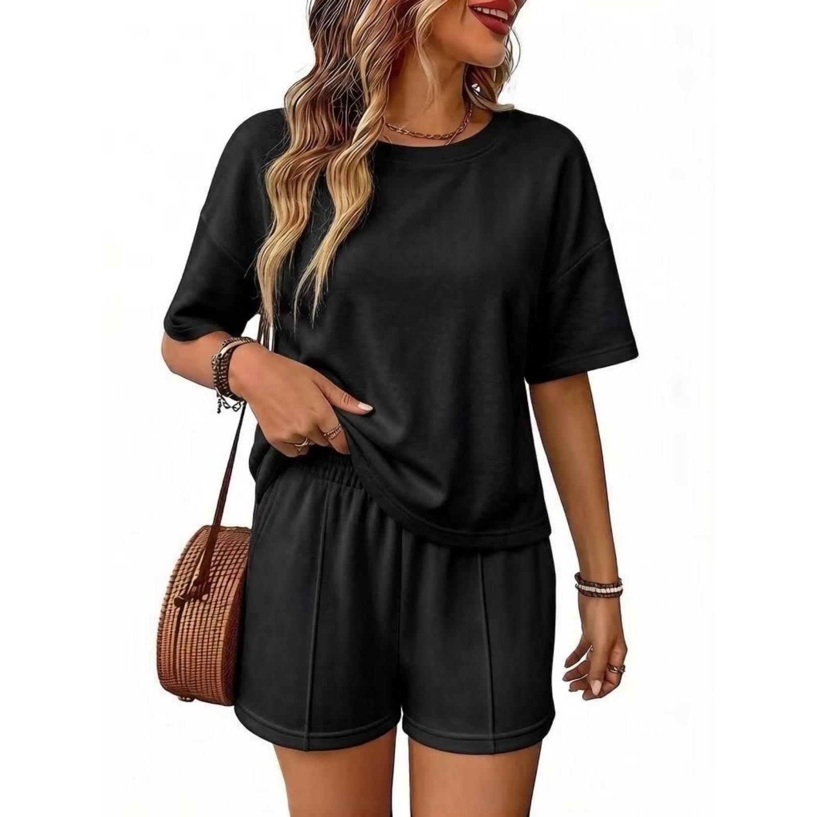 Women Casual Two Piece Set Loose Fit Short Sleeve Top and Elastic Waistband Shorts Lounge Wear Summer Outfit M чёрный
Women Casual Two Piece Set Loose Fit Short Sleeve Top and Elastic Waistband Shorts Lounge Wear Summer Outfit M чёрный