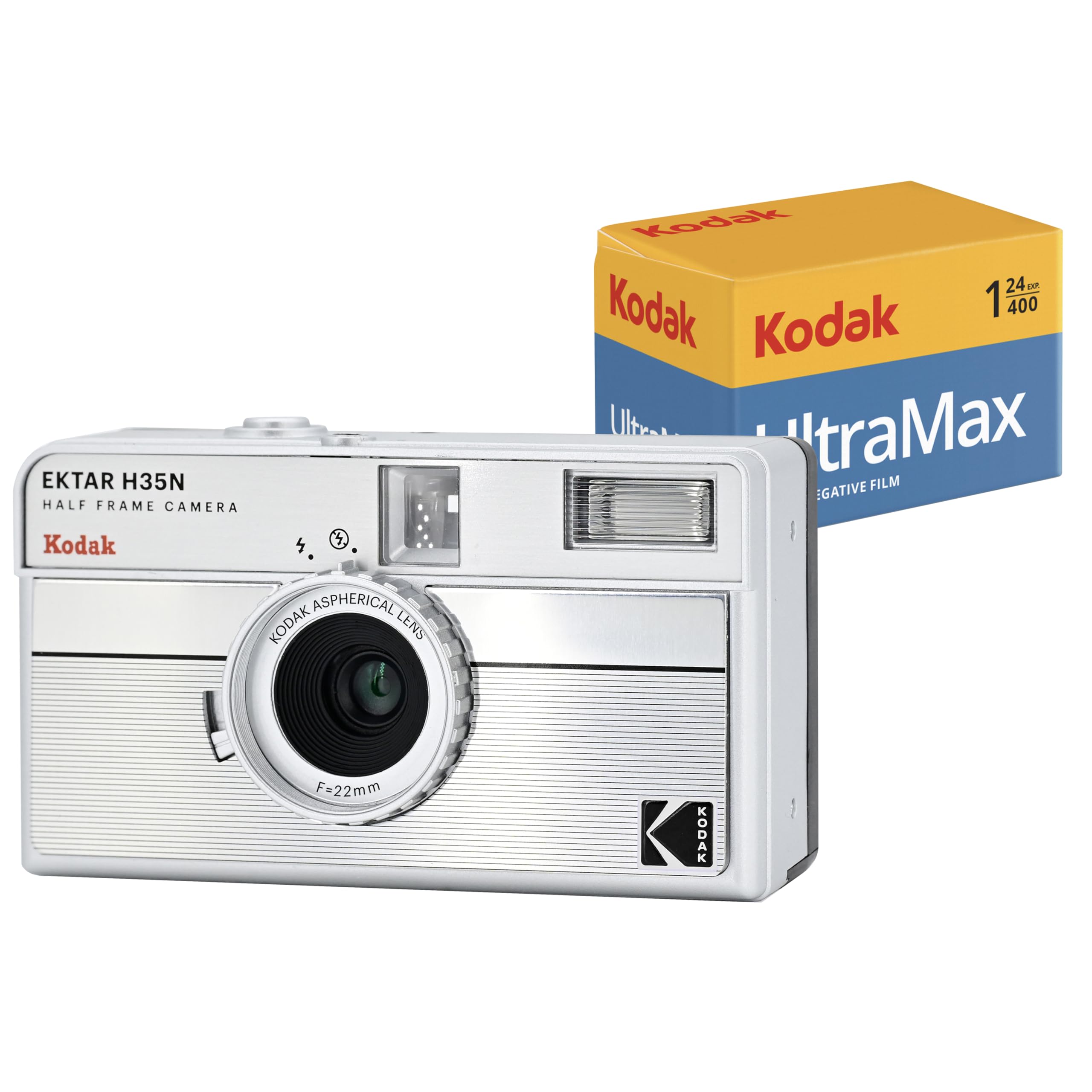 Комплект плівкової камери KODAK EKTAR H35N із напівкадром рулонної плівки Kodak Ultramax 24EXP (Смугасте срібло)
Комплект плівкової камери KODAK EKTAR H35N із напівкадром рулонної плівки Kodak Ultramax 24EXP (Смугасте срібло)