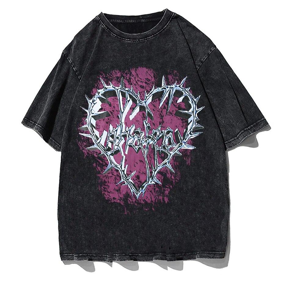 Harajuku Washed Women T-shirt Heart of Thorns Short Sleeve Summer Vintage Gothic Print Tops Punk Men Women Streetwear T shirt
Harajuku Washed Women T-shirt Heart of Thorns Short Sleeve Summer Vintage Gothic Print Tops Punk Men Women Streetwear T shirt