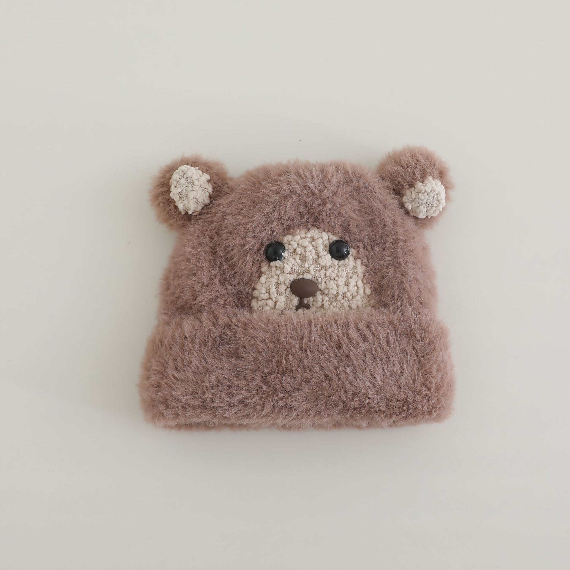 Милая Милая Кукла Медведь Плюшевая Шапка для Женщин на Осень и Зиму Новая Теплая и Утолщенная Шапка-Пуловер, Подчеркивающая Маленькое Лицо one size