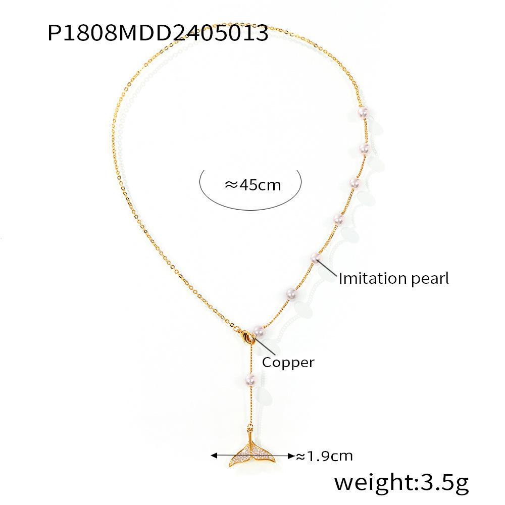 Летняя цепочка на шею с бусинами, новая легкая роскошная цепочка на ключицу с бриллиантами и рыбьим хвостом, медное ожерелье