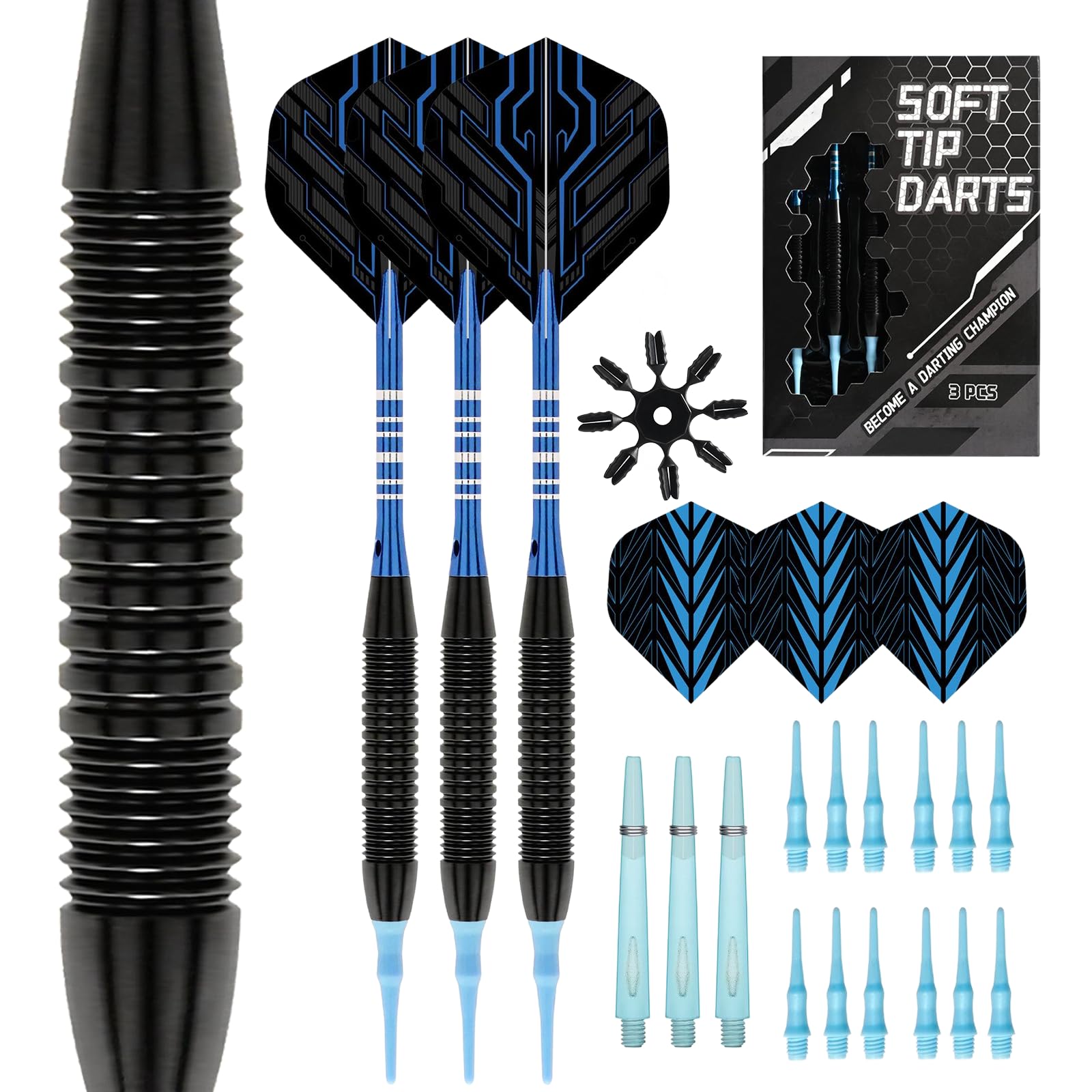 Syntelusa 19g soft darts set beginner darts electronic dartboard compatible 3 darts spare tips 12 flights 6 O-rings included non-slip design blue
Syntelusa 19g soft darts set beginner darts electronic dartboard compatible 3 darts spare tips 12 flights 6 O-rings included non-slip design blue