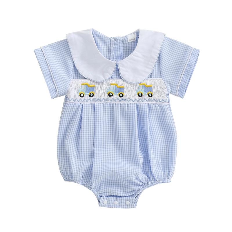 Newborn Toddler Clothing Baby Boy Girl Jumpsuit Summer Short Sleeve Doll Collar Plaid Print Embroidered Rompers Clothes 0-3M
Newborn Toddler Clothing Baby Boy Girl Jumpsuit Summer Short Sleeve Doll Collar Plaid Print Embroidered Rompers Clothes 0-3M
