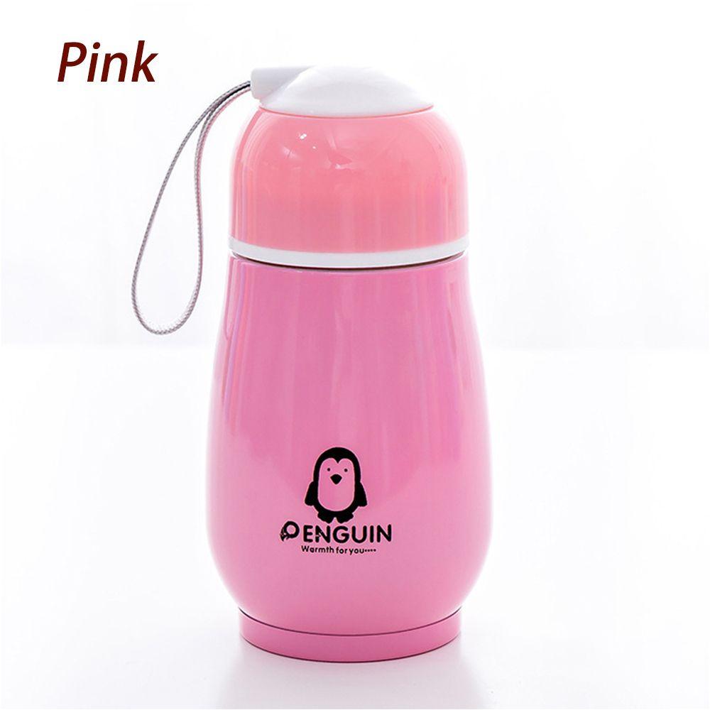 Портативная герметичная чашка из нержавеющей стали на 300 мл с защитой от ожогов, теплая и холодная бутылка, кружка с пингвином розовый