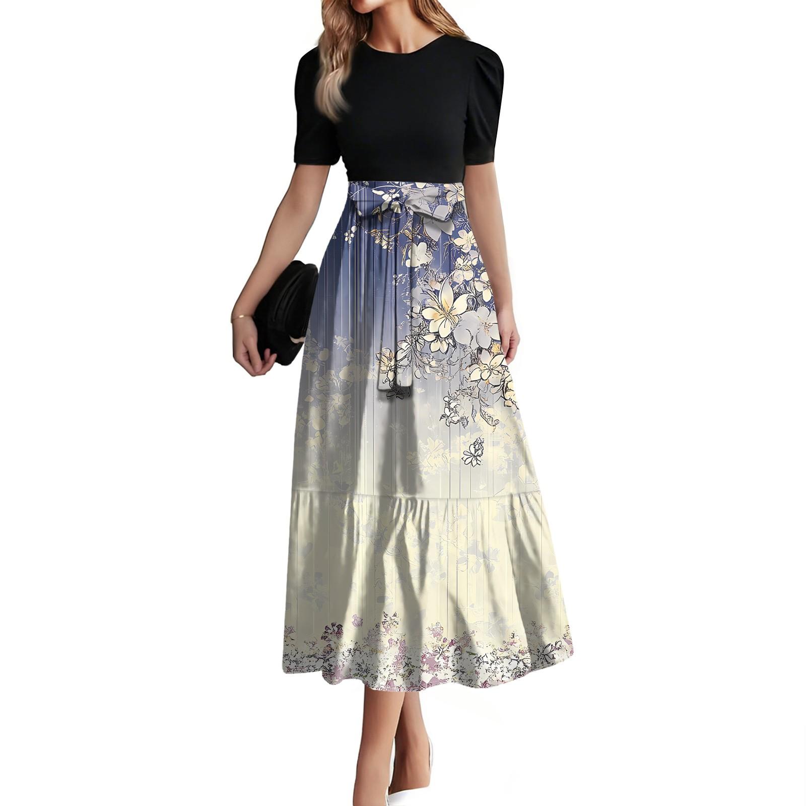 Women s Fashion Casual Belt Short Sleeve Round Neck Stitching Elegant Temperament Dress XXL
Women s Fashion Casual Belt Short Sleeve Round Neck Stitching Elegant Temperament Dress XXL