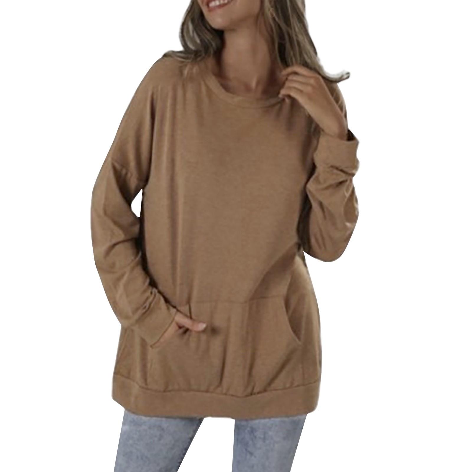 Жіночі топи осінь-зима Жіноча толстовка з довгим рукавом Повсякденний виріз із круглим вирізом Вільні топи-половери L хакі
Жіночі топи осінь-зима Жіноча толстовка з довгим рукавом Повсякденний виріз із круглим вирізом Вільні топи-половери L хакі