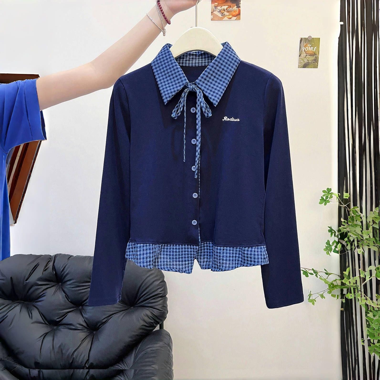 Women s Korean Style Plaid Patchwork Long Sleeve T-shirt - Spring/Autumn 2025, Slimming Chic College Look Large темно-синього кольору
Women s Korean Style Plaid Patchwork Long Sleeve T-shirt - Spring/Autumn 2025, Slimming Chic College Look Large темно-синього кольору