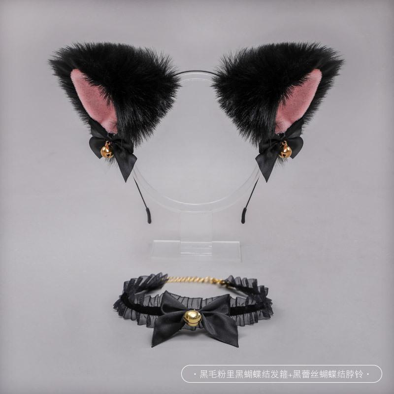A handmade Lolita accessory fox ears cat ears headband lace bow bell collar set
A handmade Lolita accessory fox ears cat ears headband lace bow bell collar set