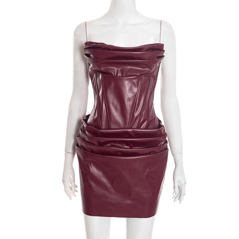 European & American Women s Autumn Solid Color Sexy PU Pleated Fishbone Bandeau A-line Dress Medium
European & American Women s Autumn Solid Color Sexy PU Pleated Fishbone Bandeau A-line Dress Medium