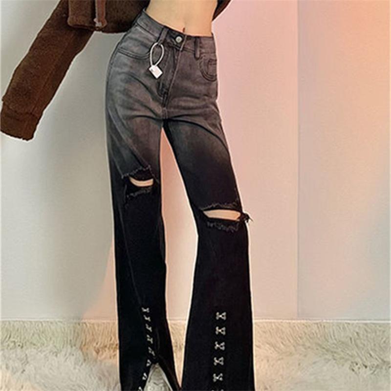 Женские модные рваные джинсы с высокой талией, женские широкие узкие узкие джинсы-клеш, женские джинсовые капри, брюки, джинсовые брюки для мамы