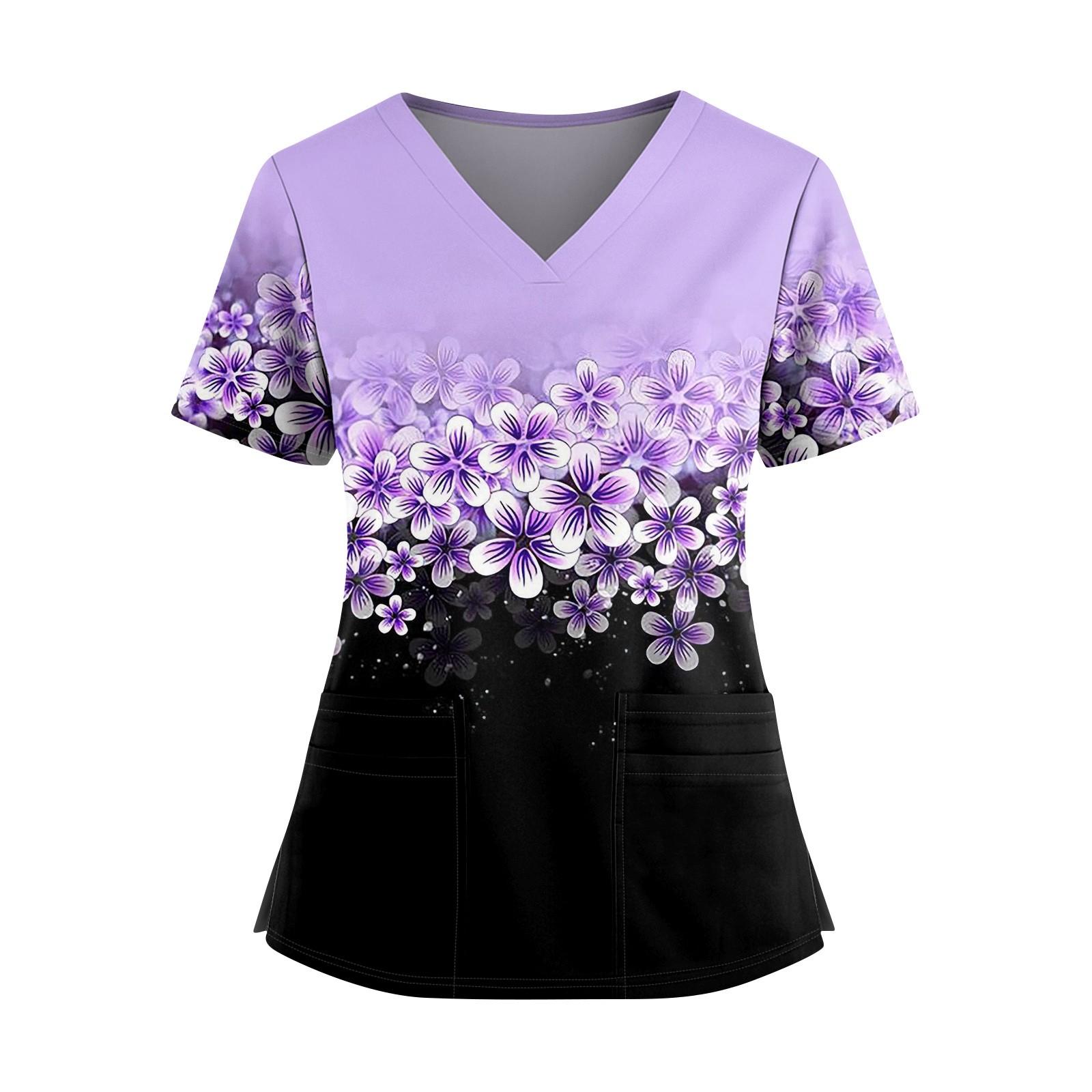 Women s Fashionable Printed V Neck Double Pocket Short Sleeved Shirt With Slit Hem Uniform And Worker Top M фіолетовий
Women s Fashionable Printed V Neck Double Pocket Short Sleeved Shirt With Slit Hem Uniform And Worker Top M фіолетовий