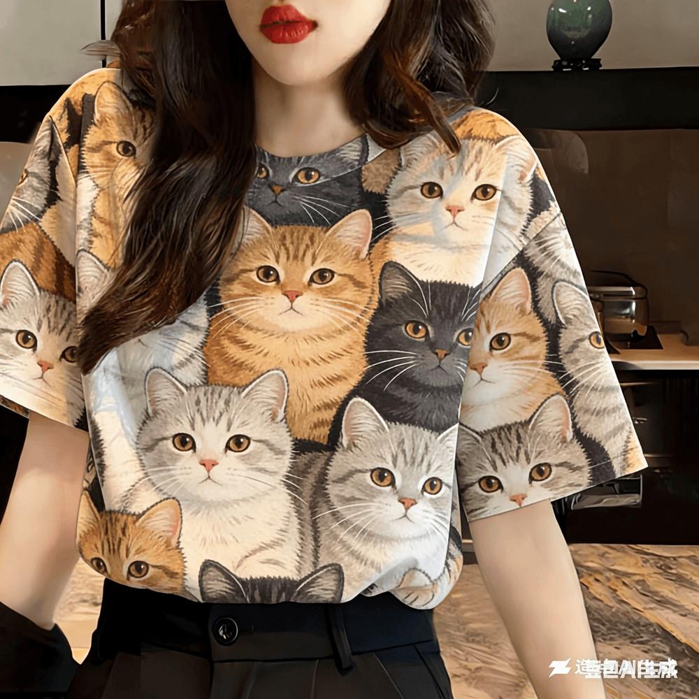 Women s casual floral cat print T-shirt - short sleeved, fashionable, retro style 5XL
Women s casual floral cat print T-shirt - short sleeved, fashionable, retro style 5XL