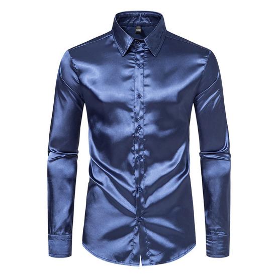 Men Shirt Lapel Long Sleeve Single Breasted Shirt Tops Pure Color Glossy Design Smooth Satin Shirt Versatile Daily Wear S темно-синього кольору
Men Shirt Lapel Long Sleeve Single Breasted Shirt Tops Pure Color Glossy Design Smooth Satin Shirt Versatile Daily Wear S темно-синього кольору