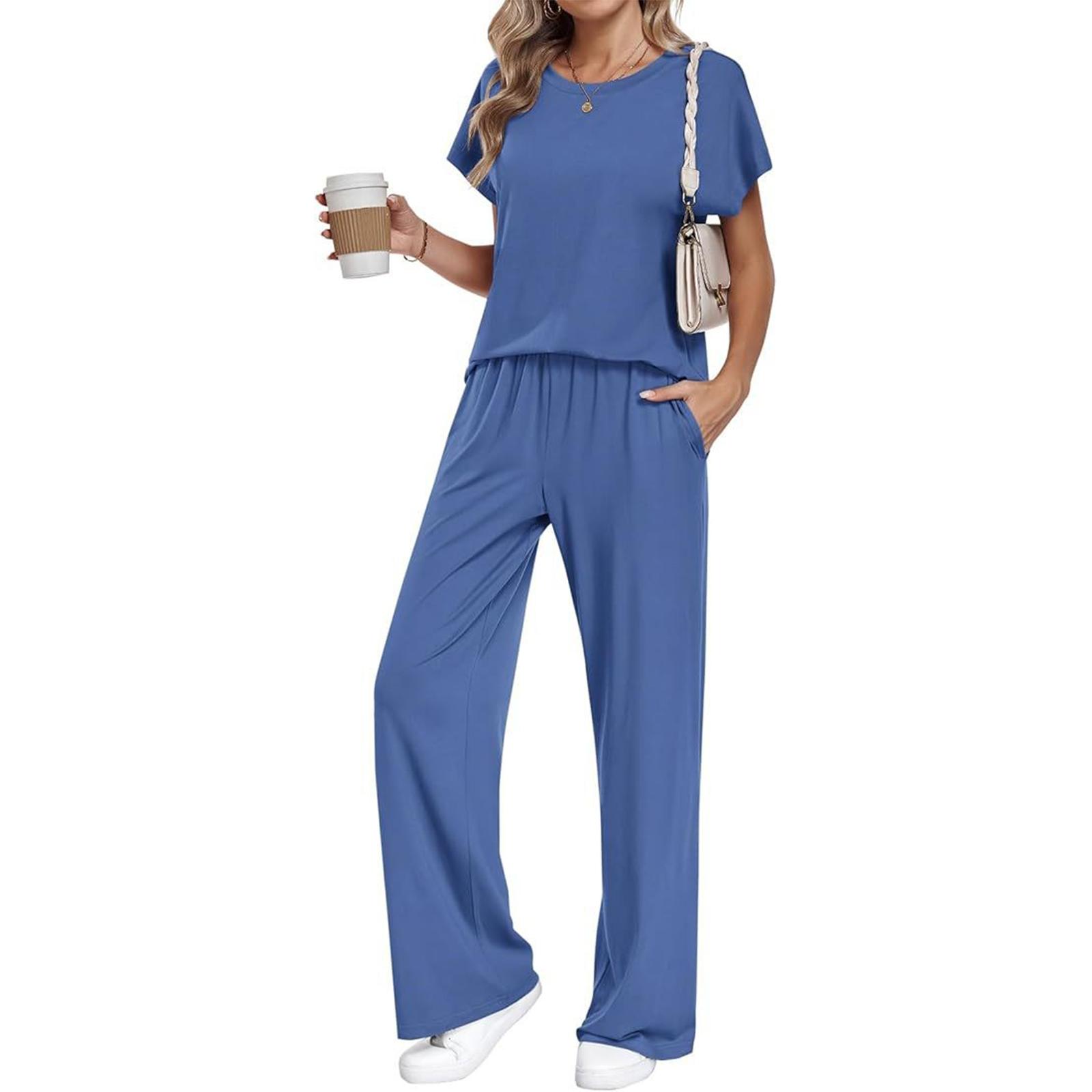 Women Two Piece Set Short Sleeve Top and Long Pants Lounge Wear Casual Sportswear Elastic Waistband S
Women Two Piece Set Short Sleeve Top and Long Pants Lounge Wear Casual Sportswear Elastic Waistband S