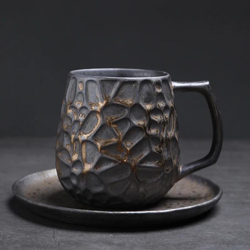 Керамическая кружка большой емкости, ретро-крупная керамическая кофейная чашка, изысканная чашка для латте, дизайнерская чашка для воды с нишей 500ml