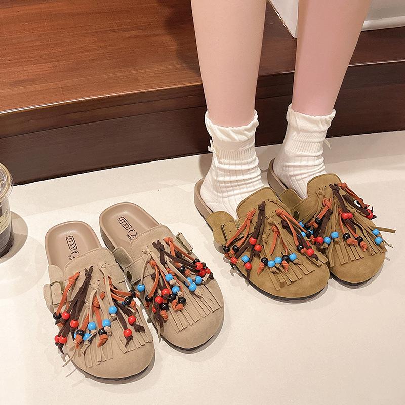 Large size British style platform beach shoes summer new one-pedal lazy drag colorful fringed bag head slippers single shoes 35
Large size British style platform beach shoes summer new one-pedal lazy drag colorful fringed bag head slippers single shoes 35