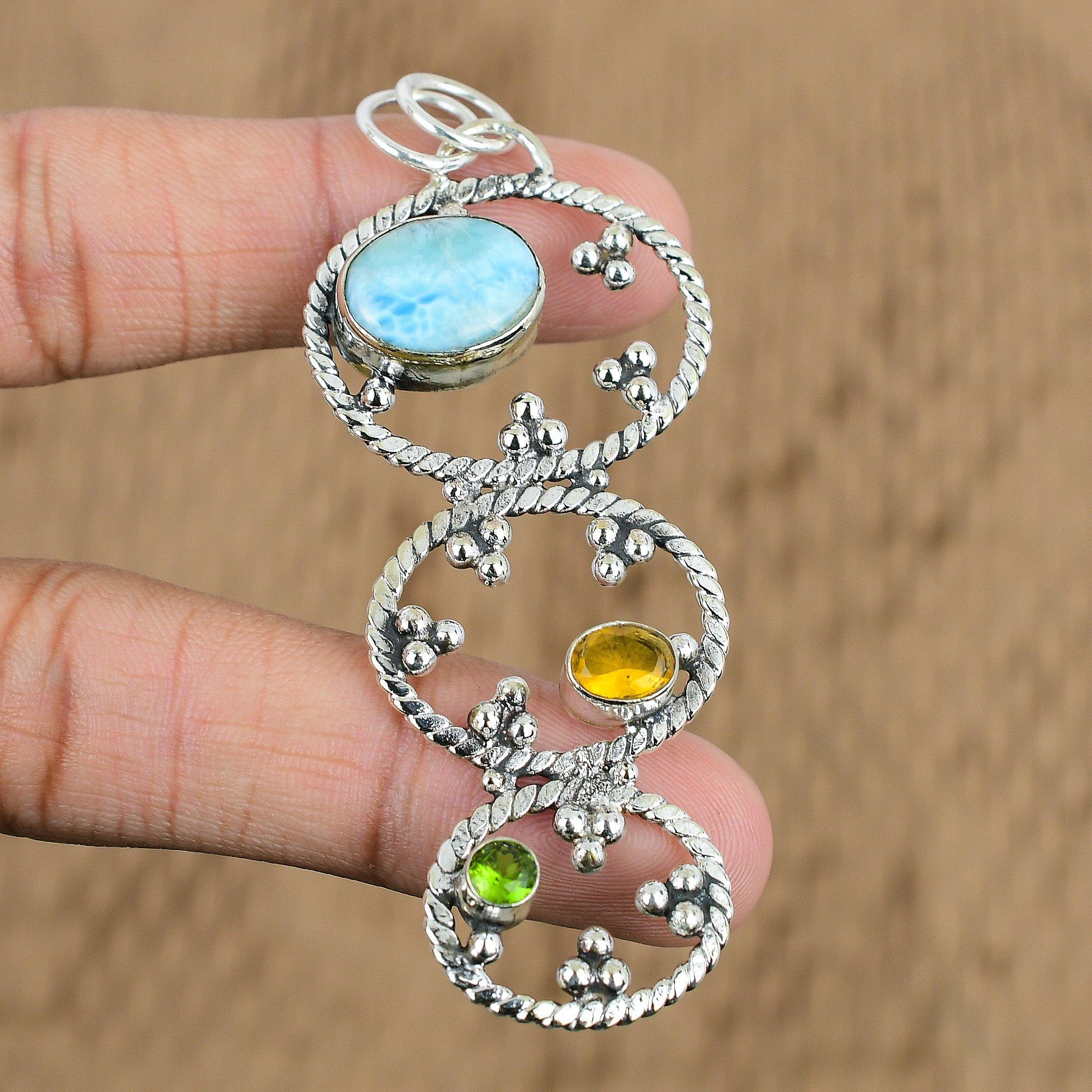Throat Chakra Oval Larimar Gemstone Citrine Sterling Silver Artisan Wife Pendant
Throat Chakra Oval Larimar Gemstone Citrine Sterling Silver Artisan Wife Pendant
