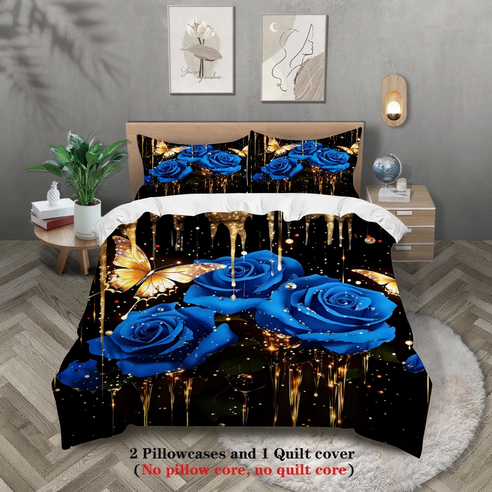 Royal Blue Rose And Butterfly Bedding Set Black Background With Gold Accents With Duvet Cover & Pillowcases For Bedroom Decor US Full(200x230cm)
Royal Blue Rose And Butterfly Bedding Set Black Background With Gold Accents With Duvet Cover & Pillowcases For Bedroom Decor US Full(200x230cm)
