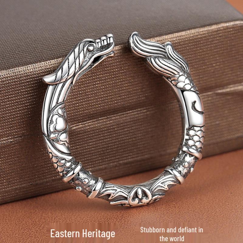 Yin Taifei Thai Silver Dragon Pattern Adjustable Ring for Men - Trendy Hip Hop Style, Noble Design, Perfect for Middle or Index Finger. Adjustable
Yin Taifei Thai Silver Dragon Pattern Adjustable Ring for Men - Trendy Hip Hop Style, Noble Design, Perfect for Middle or Index Finger. Adjustable