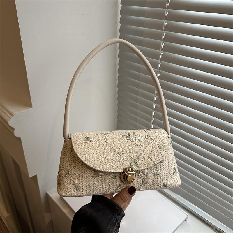 Yogodlns Модная маленькая сумка через плечо, женская соломенная плетеная сумка, кошелек из рафии, летняя пляжная сумка-хобо через плечо 24x10x11cm бежевый