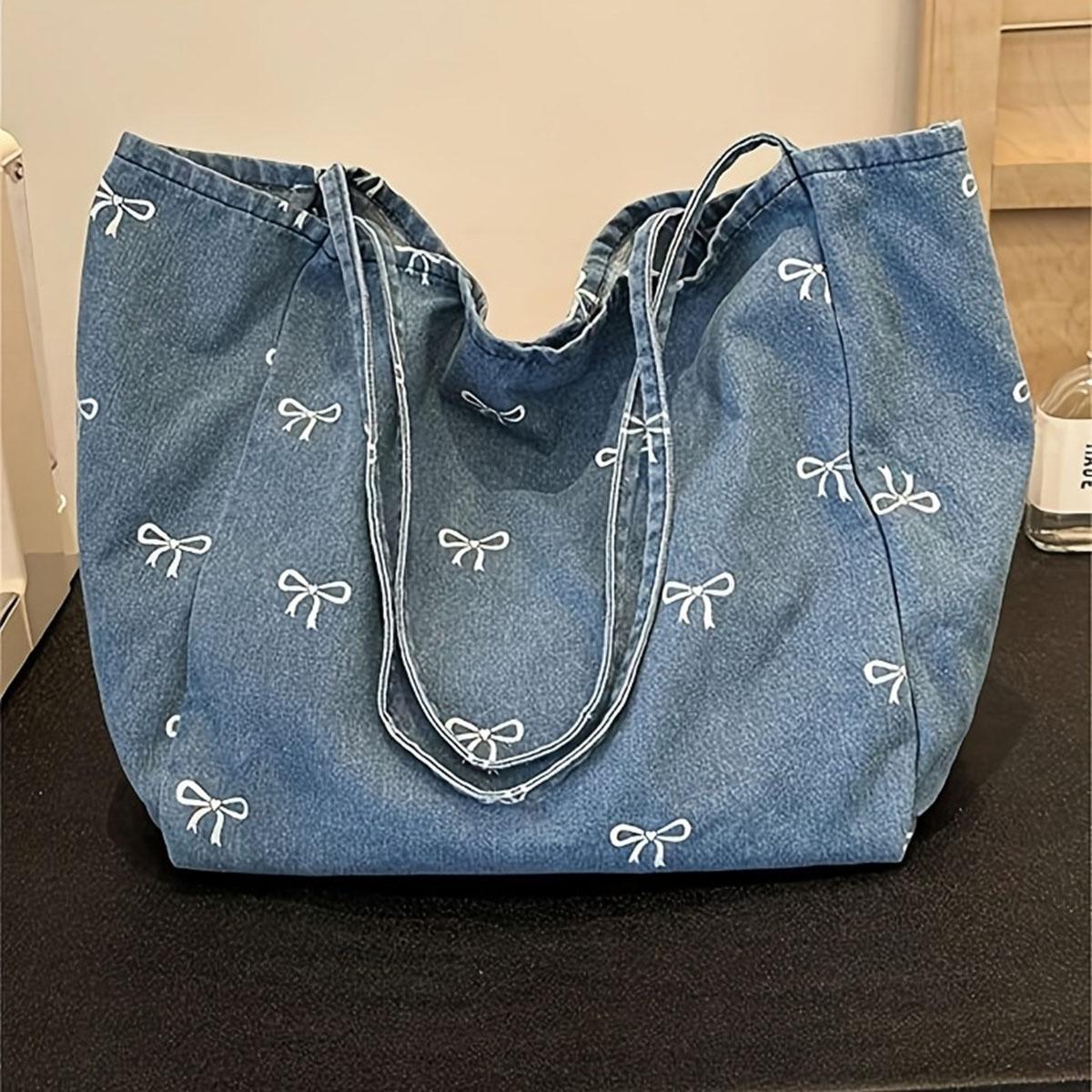 High-quality denim canvas bag, ladies bow, sweet and versatile tote bag, large-capacity casual single-shoulder bag
High-quality denim canvas bag, ladies bow, sweet and versatile tote bag, large-capacity casual single-shoulder bag