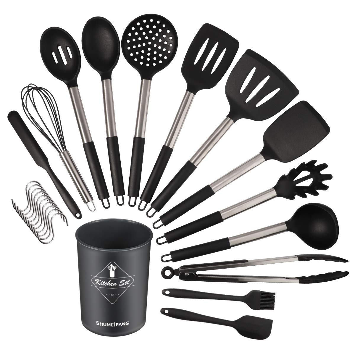 Набор кухонных инструментов shumeifang Kitchen Tool 14, термостойкий, японский, безопасный для пищевых продуктов, FDA, и кухонная стойка для хранения, черный, предметы, кухонная утварь, силикон, сертифицированный,
Набор кухонных инструментов shumeifang Kitchen Tool 14, термостойкий, японский, безопасный для пищевых продуктов, FDA, и кухонная стойка для хранения, черный, предметы, кухонная утварь, силикон, сертифицированный,