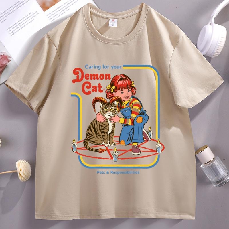 Caring for Your Demon Cat Print Tshirt Unisex Women Cotton Short Sleeve T Shirt Casual Round Neck High Quality Tshirt Streetwear S
Caring for Your Demon Cat Print Tshirt Unisex Women Cotton Short Sleeve T Shirt Casual Round Neck High Quality Tshirt Streetwear S