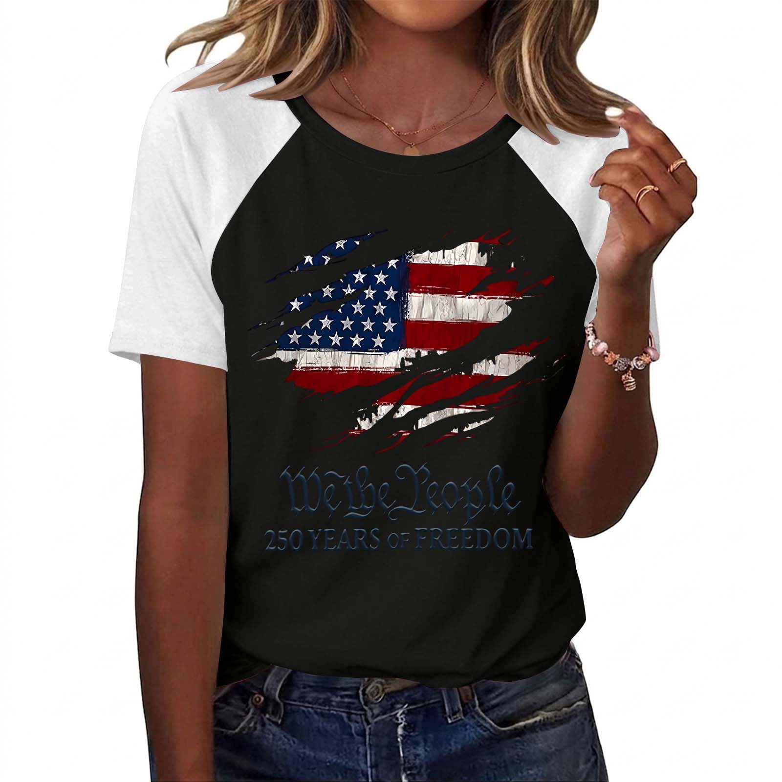 Women s Casual Short Sleeve Raglan Sleeve T-Shirt with Graphic Print We the People 250 Years of Freedom Patriotic Design XXL чёрный
Women s Casual Short Sleeve Raglan Sleeve T-Shirt with Graphic Print We the People 250 Years of Freedom Patriotic Design XXL чёрный