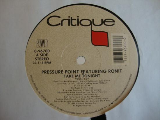 12inch Record PRESSURE POINT, RONIT - Take Me Tonight 096700 Critique 1988 US Dance & Electronica Used
12inch Record PRESSURE POINT, RONIT - Take Me Tonight 096700 Critique 1988 US Dance & Electronica Used