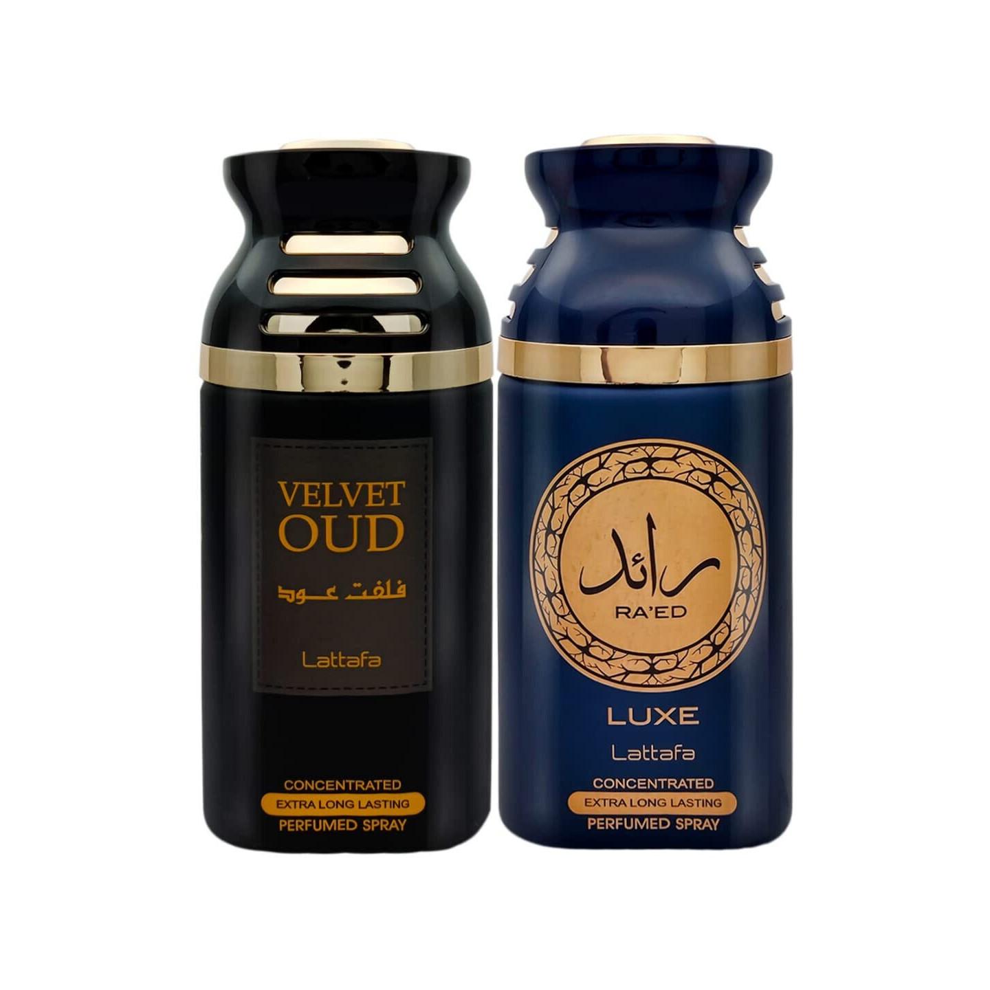Lattafa Raeed Luxe & Velvet Oud Long Lasting Fragrances Pack of 2 Each 250ml TG1031
Lattafa Raeed Luxe & Velvet Oud Long Lasting Fragrances Pack of 2 Each 250ml TG1031
