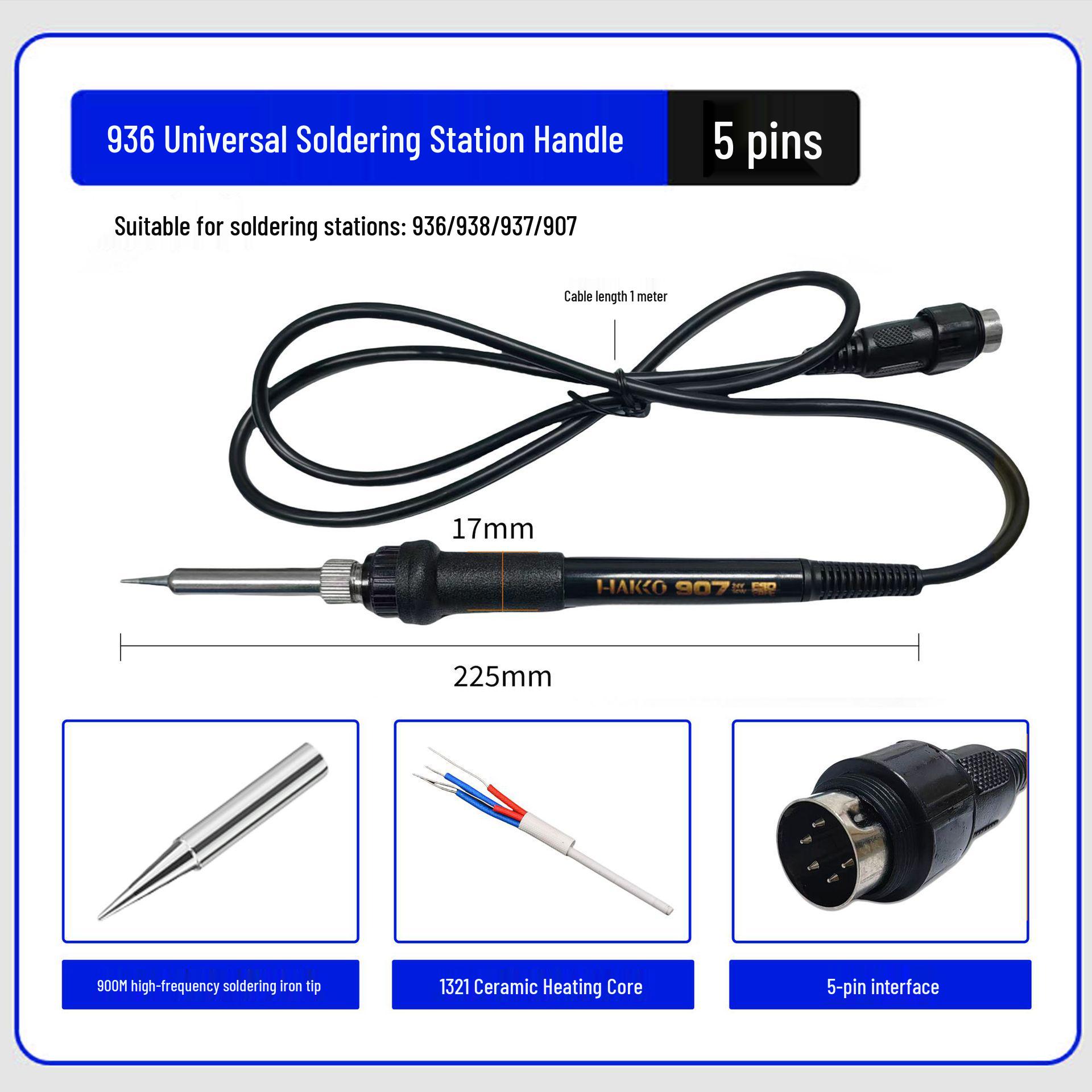 Universal 907 Soldering Iron Pen with Constant Temperature for 936 Station, 1322/1321 Heating Core, 5-Pin, 5-Hole Handle
Universal 907 Soldering Iron Pen with Constant Temperature for 936 Station, 1322/1321 Heating Core, 5-Pin, 5-Hole Handle