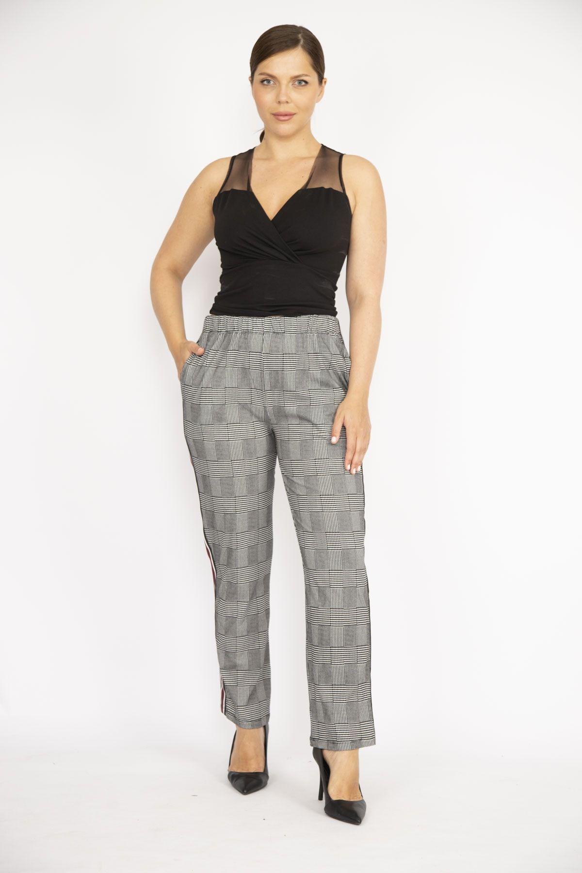 Women s Style Plus Size Pants Gray Large Size Plaid Patterned Pants With Elastic Waist And Side Stripe Detail 3XL
Women s Style Plus Size Pants Gray Large Size Plaid Patterned Pants With Elastic Waist And Side Stripe Detail 3XL