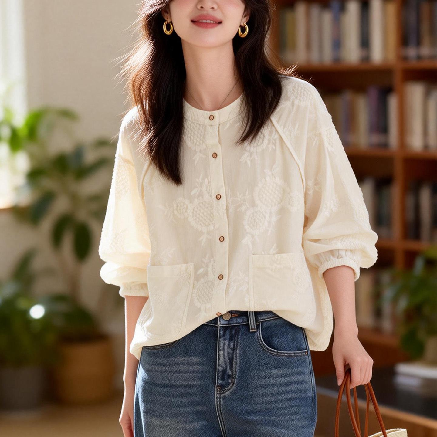 Women s Pure Cotton Long Sleeve Sunflower Embroidered Apricot Shirt - Spring 2026 New Arrival, Round Neck Top One Size абрикосовий
Women s Pure Cotton Long Sleeve Sunflower Embroidered Apricot Shirt - Spring 2026 New Arrival, Round Neck Top One Size абрикосовий