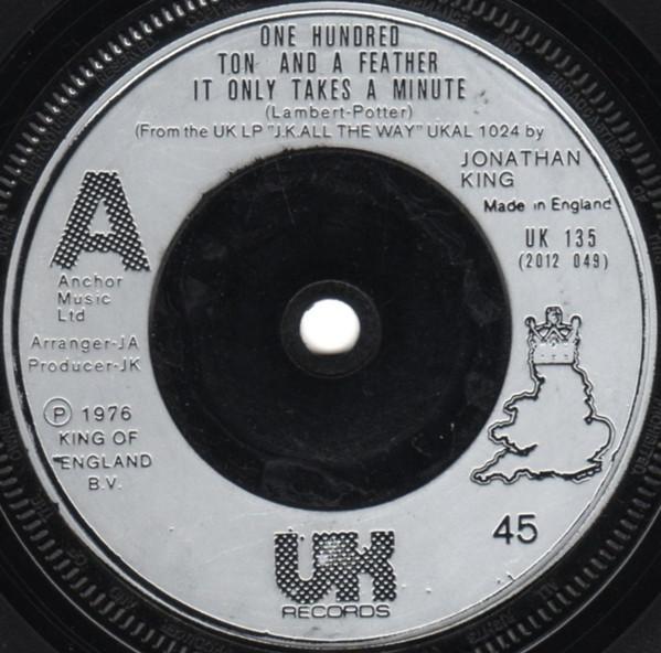 7inch Record ONE HUNDRED TON & A FEATHER - It Only Takes A Minute UK135 UK Records 1976 UK Pop Used
7inch Record ONE HUNDRED TON & A FEATHER - It Only Takes A Minute UK135 UK Records 1976 UK Pop Used