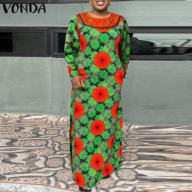 VONDA Пружина Женщины Сращивание Кружева H Линия Длинное платье 
VONDA Пружина Женщины Сращивание Кружева H Линия Длинное платье