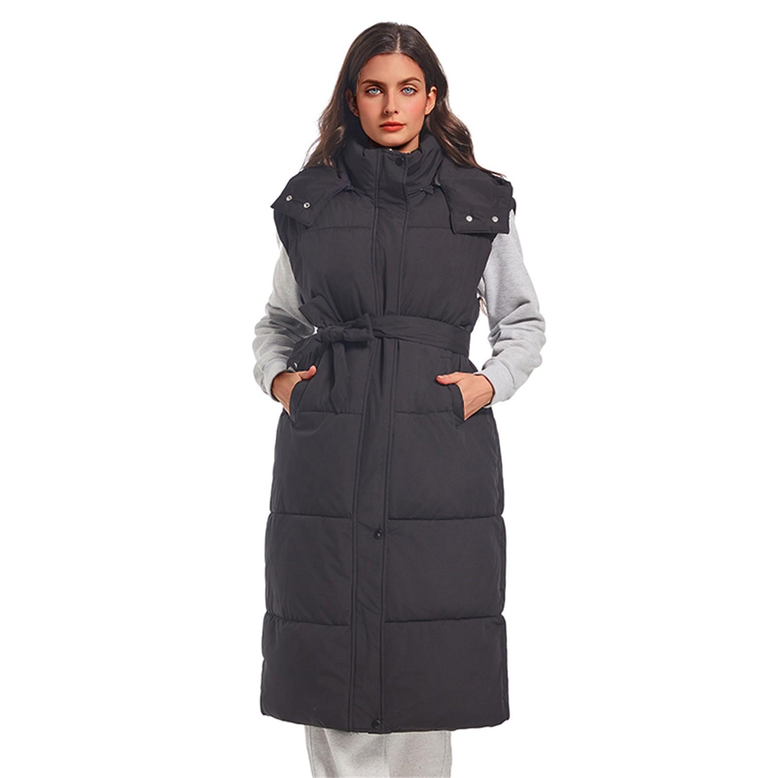 Женские длинные пуховые жилеты без рукавов с капюшоном на молнии с поясом, стеганое пальто с подкладкой, верхняя одежда M чёрный
Женские длинные пуховые жилеты без рукавов с капюшоном на молнии с поясом, стеганое пальто с подкладкой, верхняя одежда M чёрный