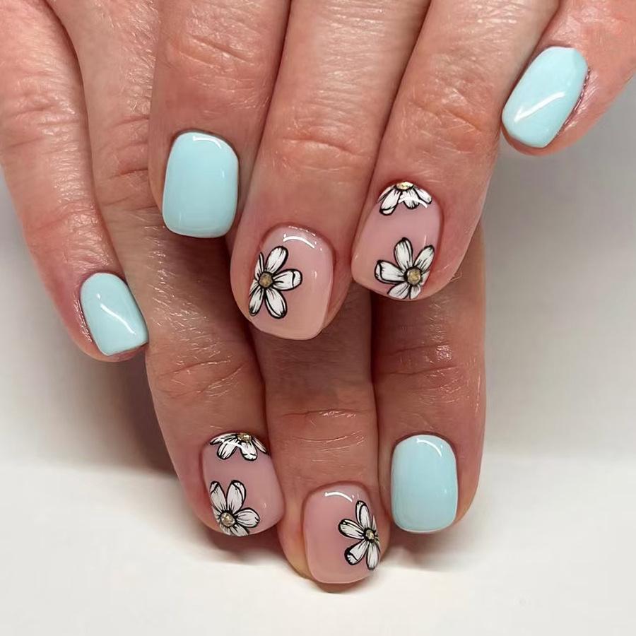Light Blue Glossy Nail Art Patches - Square, Multi-Color Flowers, Fashionable, 24-Piece Set
Light Blue Glossy Nail Art Patches - Square, Multi-Color Flowers, Fashionable, 24-Piece Set