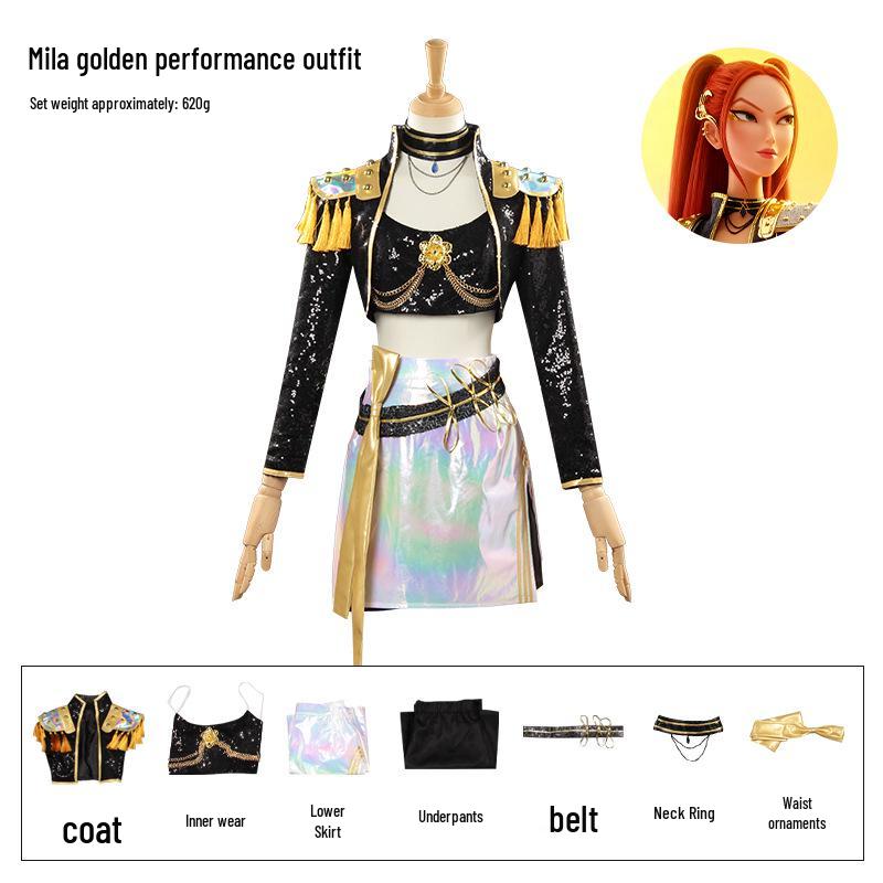 Kpop Demon Hunter Girl Group Cosplay: Zoe, Lumi, Mira Black Gold Stage Costumes Child 150
Kpop Demon Hunter Girl Group Cosplay: Zoe, Lumi, Mira Black Gold Stage Costumes Child 150