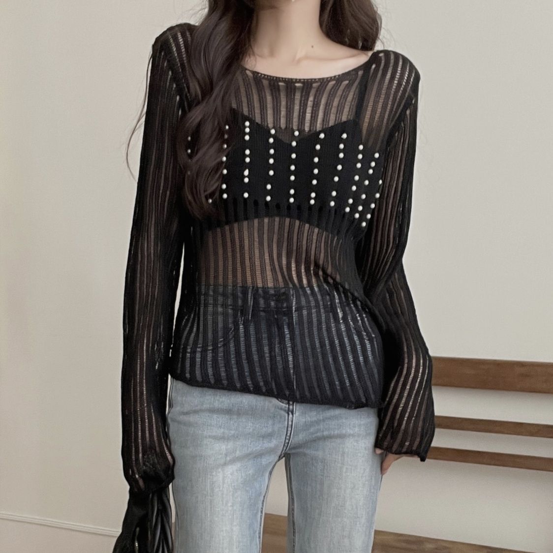 French Style Asymmetric Hollow Out Long Sleeve Knitwear Women s Spring Designed Unique See-Through Pearl Cardigan Top S чорний
French Style Asymmetric Hollow Out Long Sleeve Knitwear Women s Spring Designed Unique See-Through Pearl Cardigan Top S чорний