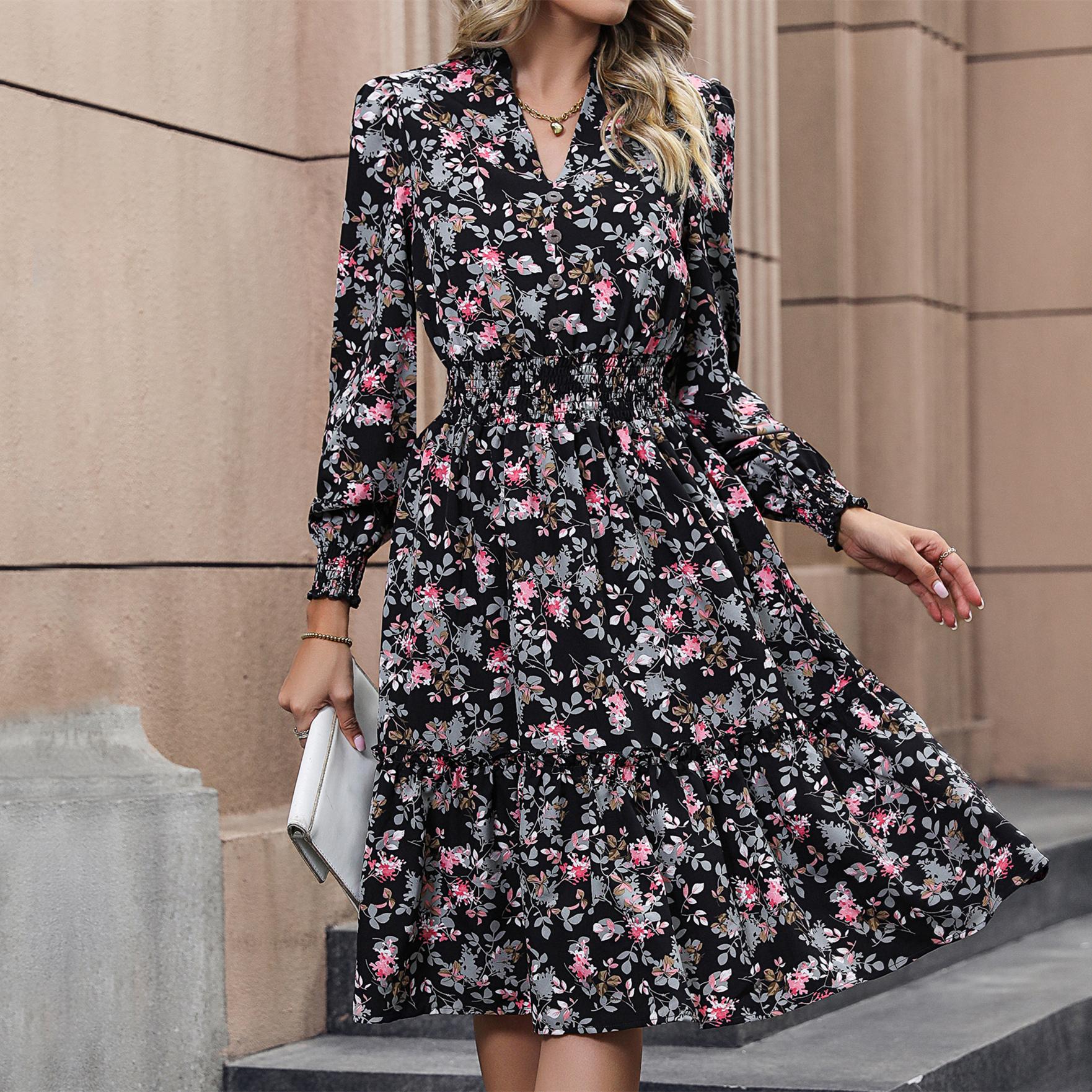 YYFS женские модные весенне-осенние повседневные платья с цветочным узором и длинными рукавами и v-образным вырезом XL чёрный
YYFS женские модные весенне-осенние повседневные платья с цветочным узором и длинными рукавами и v-образным вырезом XL чёрный