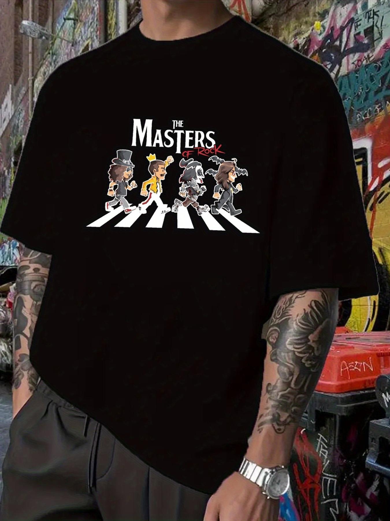 The Masters of Rock Graphic T-shirt - Black Casual Band-Inspired Hip-Hop Tee with Cartoon Band Members & Guitar Design S
The Masters of Rock Graphic T-shirt - Black Casual Band-Inspired Hip-Hop Tee with Cartoon Band Members & Guitar Design S
