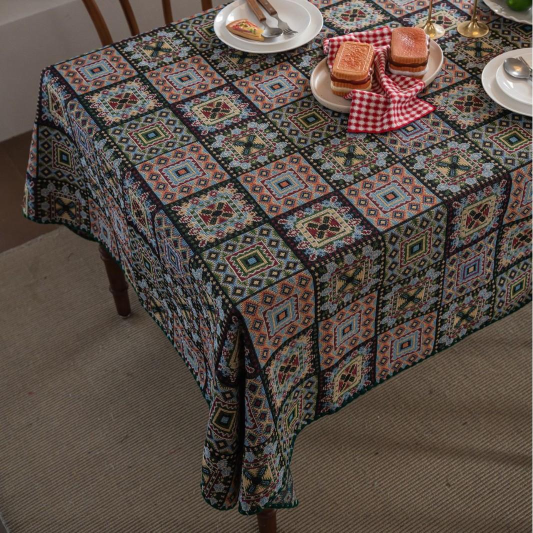 Скатерть Французский Ретро Клетчатая Лоскутная Вышивка Контрастный Цвет Квадратная Геометрическая Скатерть для Обеденного Стола Прямоугольная 100-140