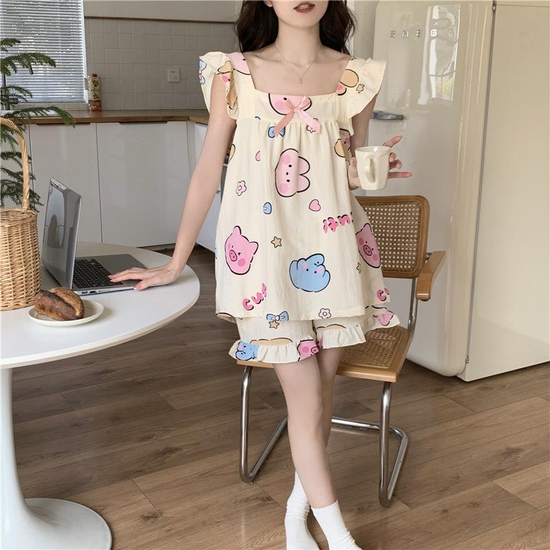 New Bubble Wrinkled Cloth Sleeveless Strap Sleepwear for Women in Summer Square Neck Sweet Princess Style Little Flying Sleeve Home Furnishing Set XL
New Bubble Wrinkled Cloth Sleeveless Strap Sleepwear for Women in Summer Square Neck Sweet Princess Style Little Flying Sleeve Home Furnishing Set XL