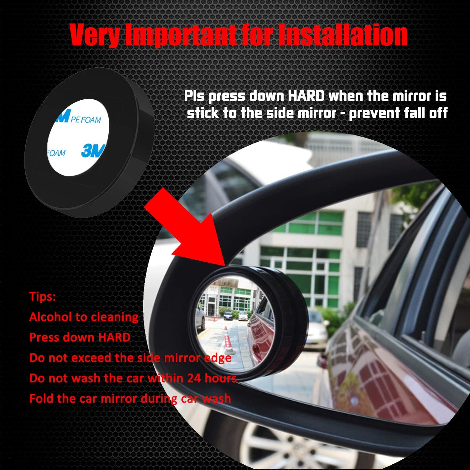 Ampper 2 Round Blind Spot Mirror, 360 Degree Adjustabe HD Glass and ABS Housing Convex Round Stick-On Mirror for Car (Black, Pack of 2)
Ampper 2 Round Blind Spot Mirror, 360 Degree Adjustabe HD Glass and ABS Housing Convex Round Stick-On Mirror for Car (Black, Pack of 2)