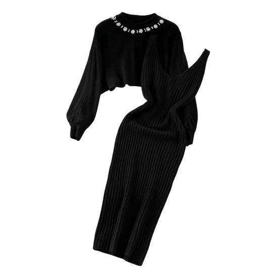 2 шт./комплект женский свитер платье комплект бисерный вязаный однотонный длинный рукав свитер V-образный вырез чёрный
2 шт./комплект женский свитер платье комплект бисерный вязаный однотонный длинный рукав свитер V-образный вырез чёрный