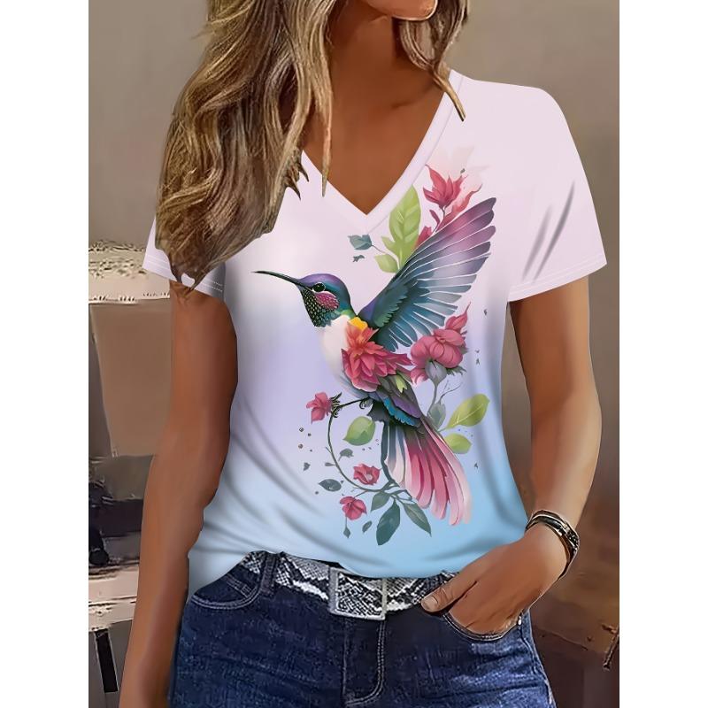 1pc Women s V-neck Short Sleeved T-shirt, Fully Printed, Watercolor Style Hummingbird Floral Print, Gradient Blue S
1pc Women s V-neck Short Sleeved T-shirt, Fully Printed, Watercolor Style Hummingbird Floral Print, Gradient Blue S